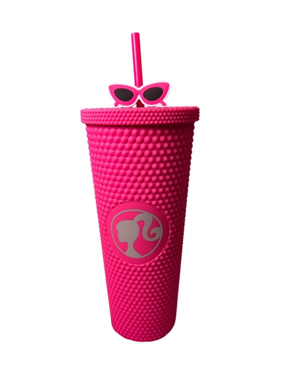 Barbie Pink Studded Tumbler With Lid Straw & Sunglasses Accent 24 Oz Capacity